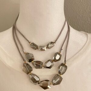 Elegant Grey Multi-Strand Necklace with Gold Accents NWT
